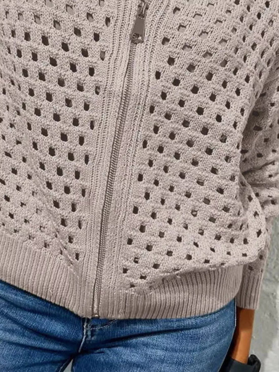 Full Size Crochet Knit Zip-Up Cardigan Plus Size