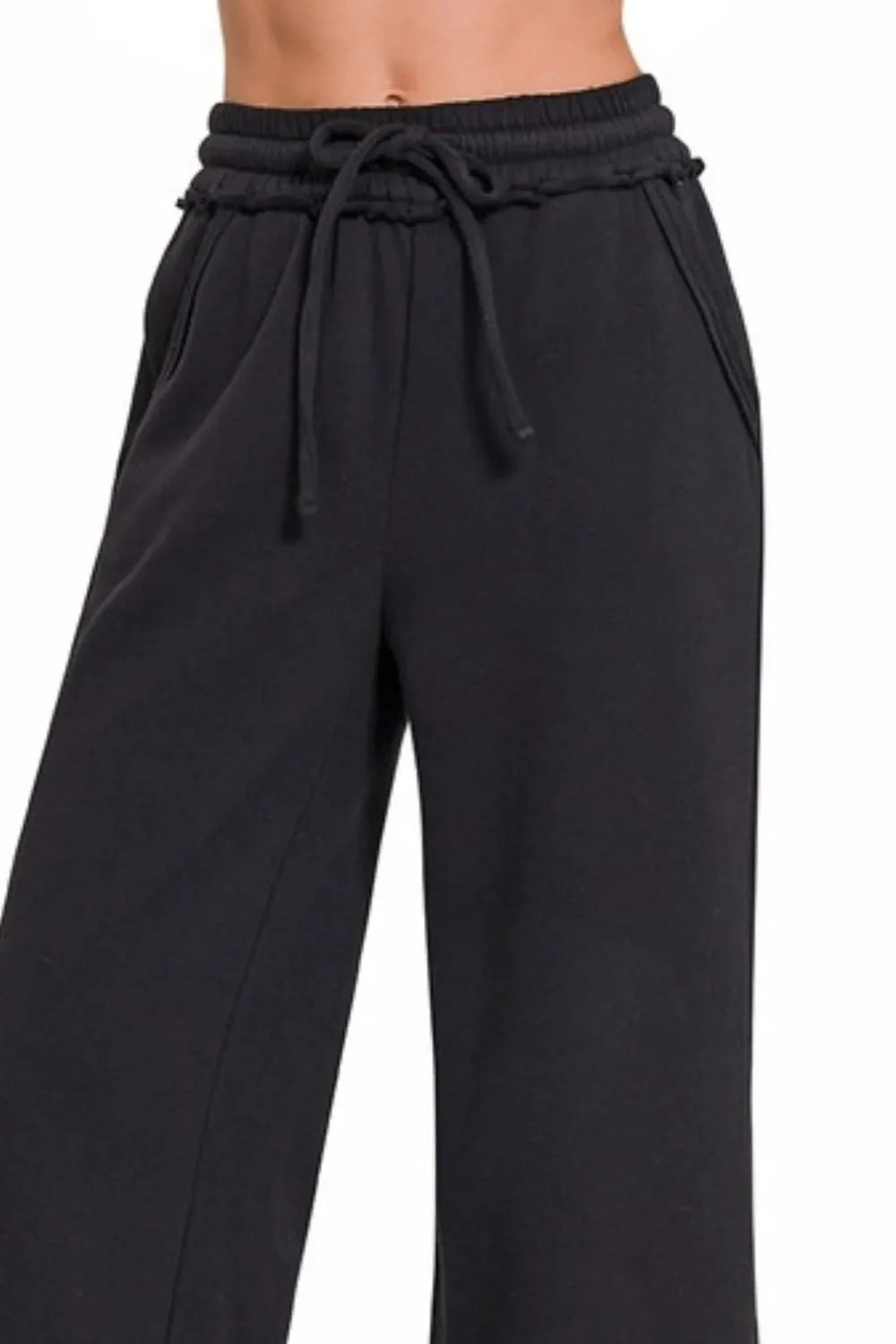 Zenana Fleece Exposed Seam Wide Leg Womens Sweatpants