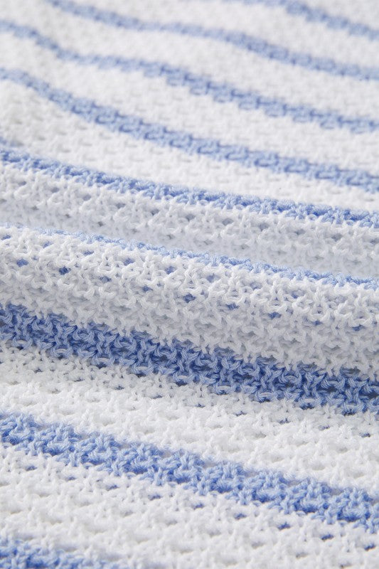 Stripe Buttoned V-Neck Sweater Knit Top