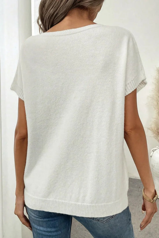 Bow Pattern Knit Short Sleeve Sweater