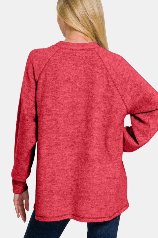 Zenana Full Size Brushed Melange Hacci High-Low Womens Sweater S-3X
