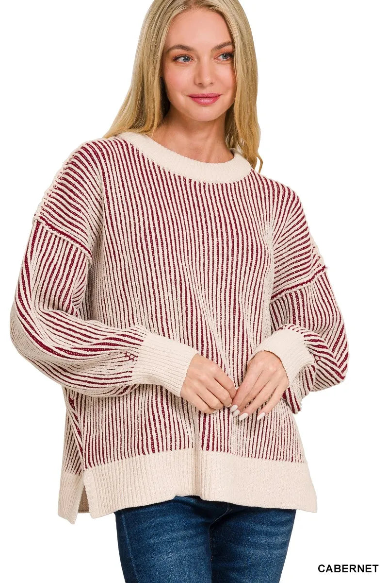 Zenana Two Tone Crewneck Sweater