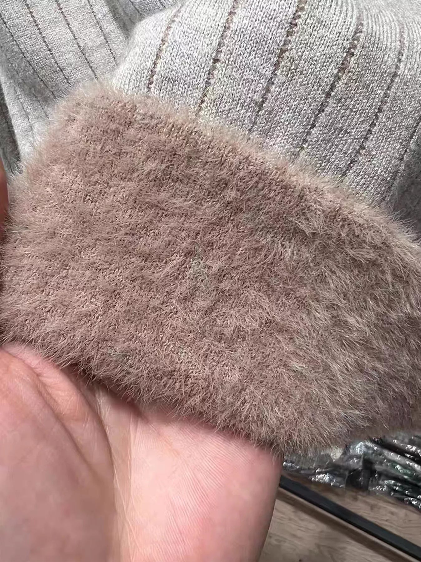 V-Neck Fleece Lined Ribbed Knit Top