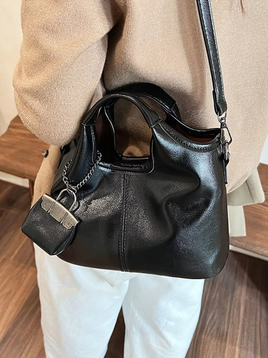 Leather Crossbody Bag with Charm