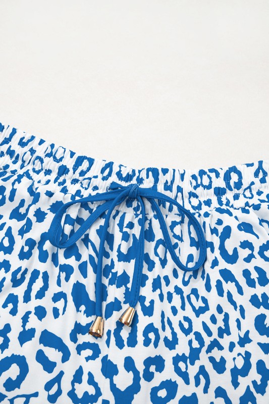 Leopard Contrast Trim Elastic Drawstring Shorts
