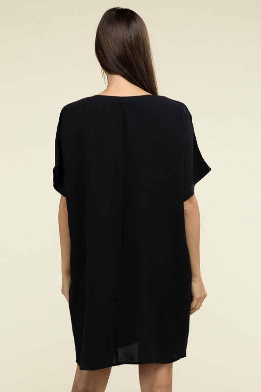 Zenana Woven Airflow V Neck Womens Dress Pockets S-XL 3Colors
