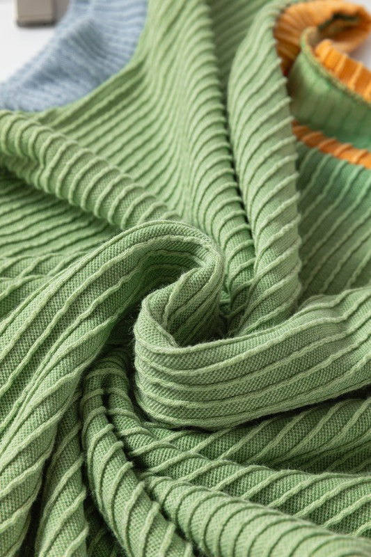 Colorblock Corded Knit Crew Neck Tee