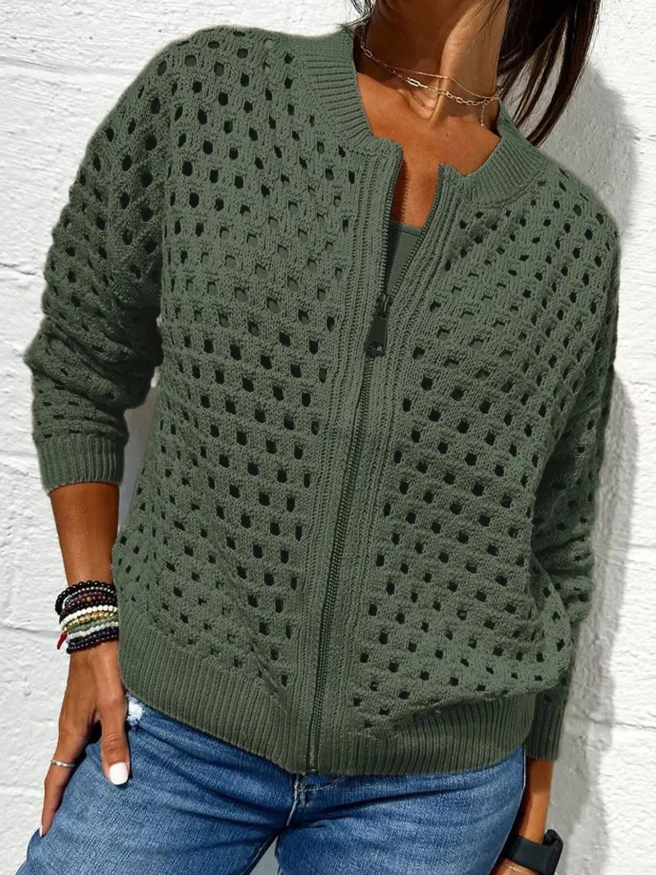 Full Size Crochet Knit Zip-Up Cardigan Plus Size