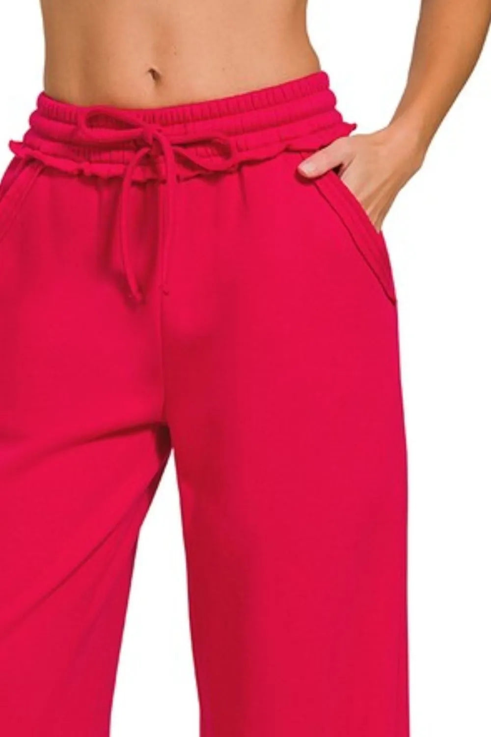 Zenana Fleece Exposed Seam Wide Leg Womens Sweatpants