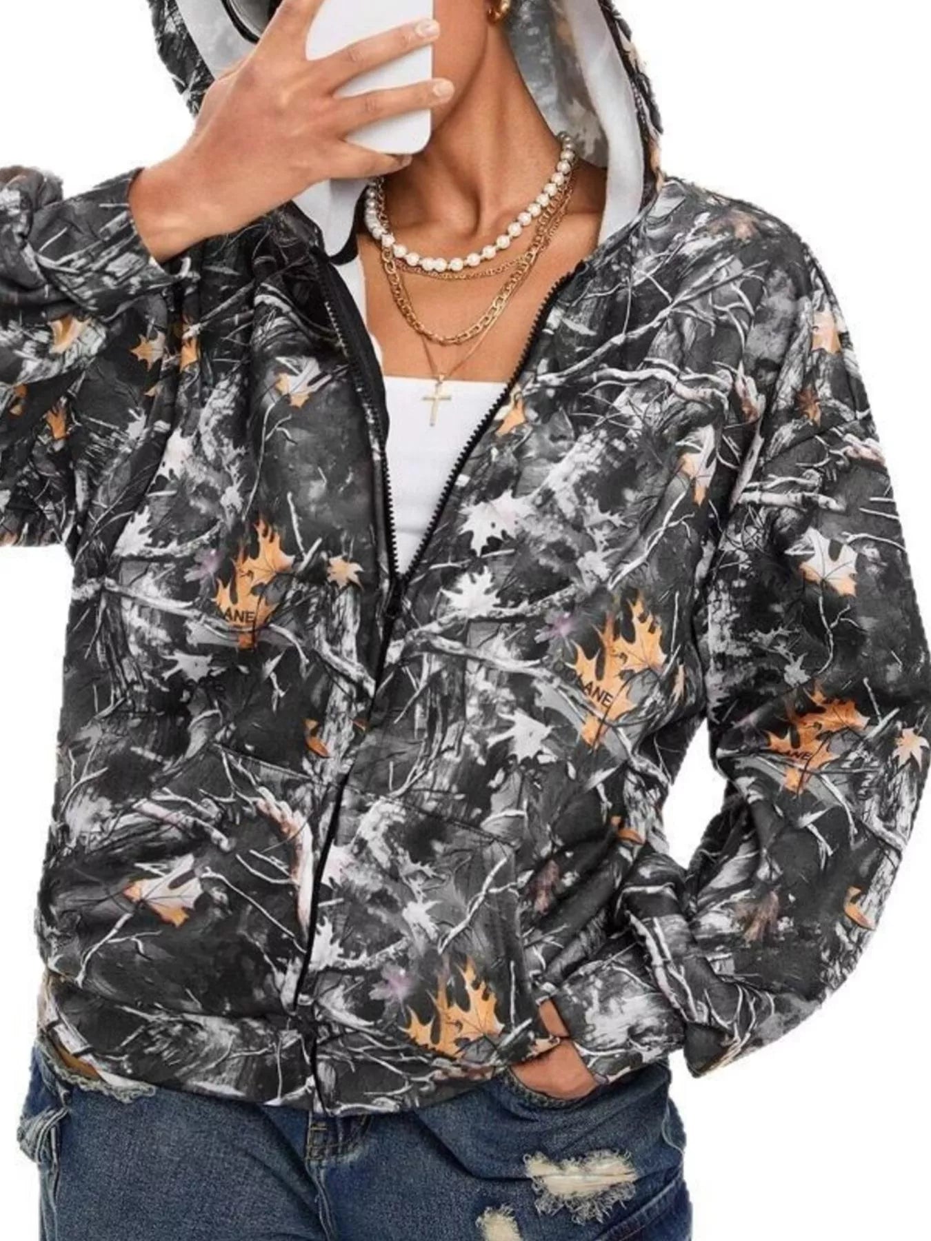 Vintage Printed Zip-Up Hoodie