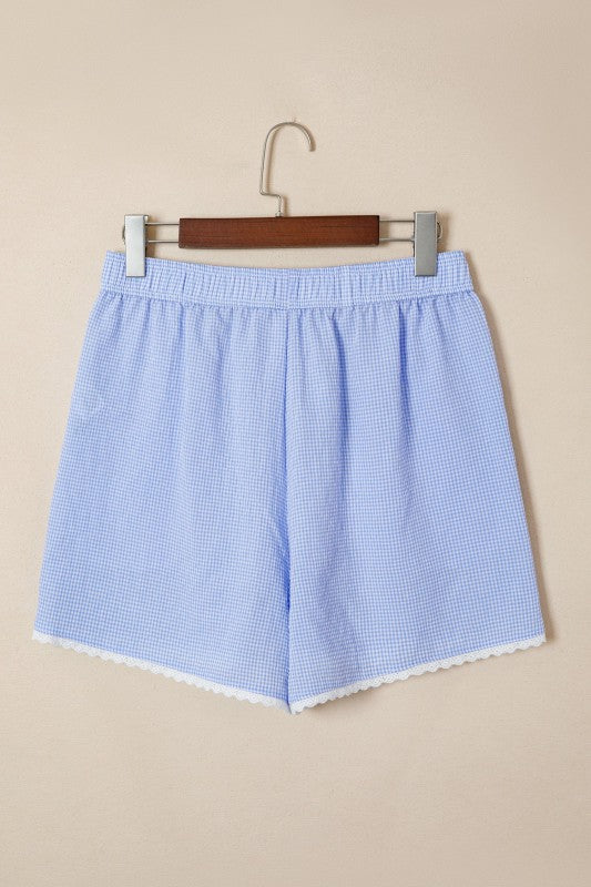 Gingham Plaid Lace Trim Buttoned Boxer Shorts