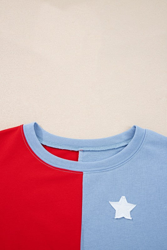 USA Flag Patchwork Oversize Sweatshirt