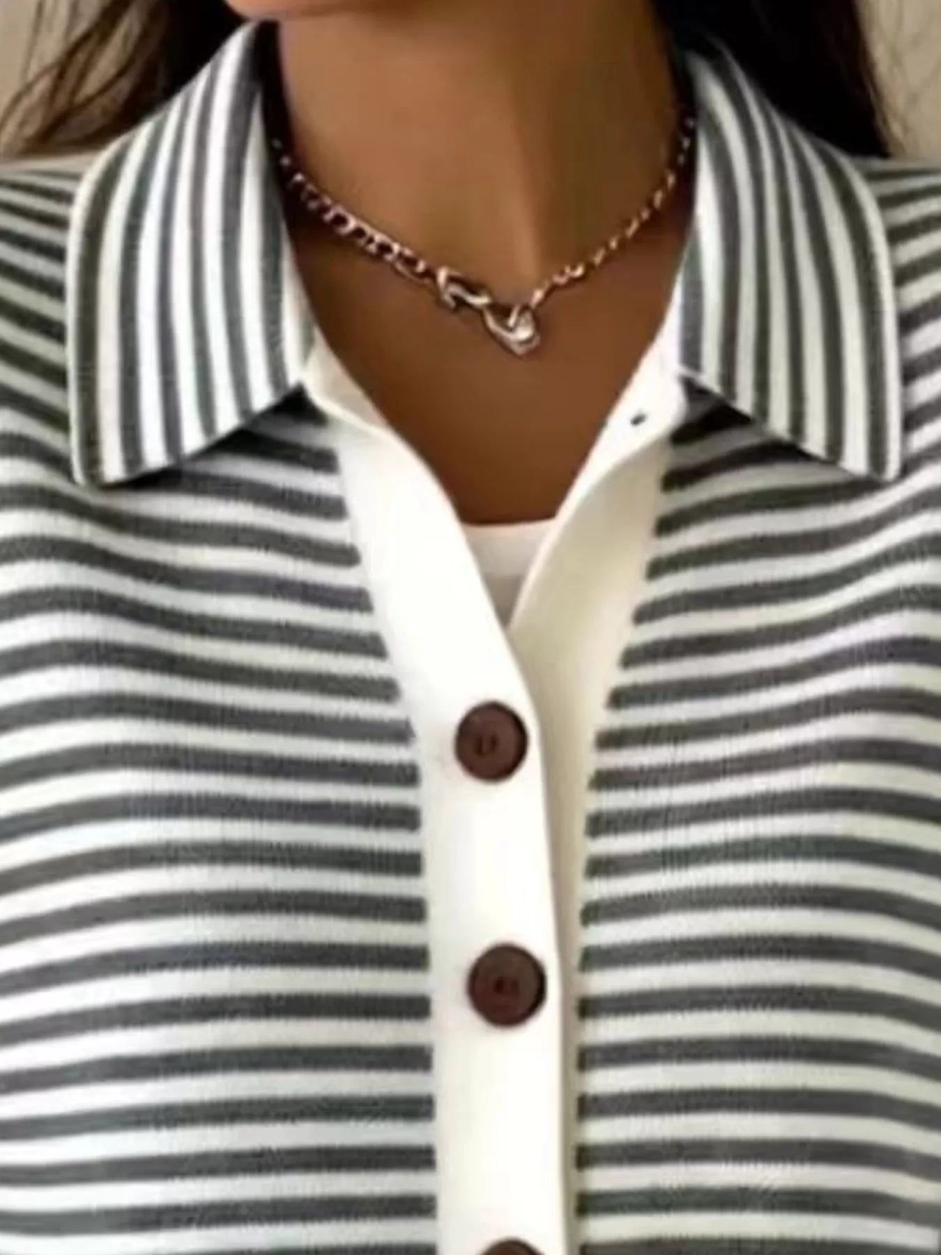 Full Size Striped Button-Down Knit Cardigan Plus Size