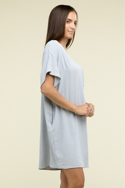 Zenana Woven Airflow V Neck Womens Dress Pockets S-XL 3Colors