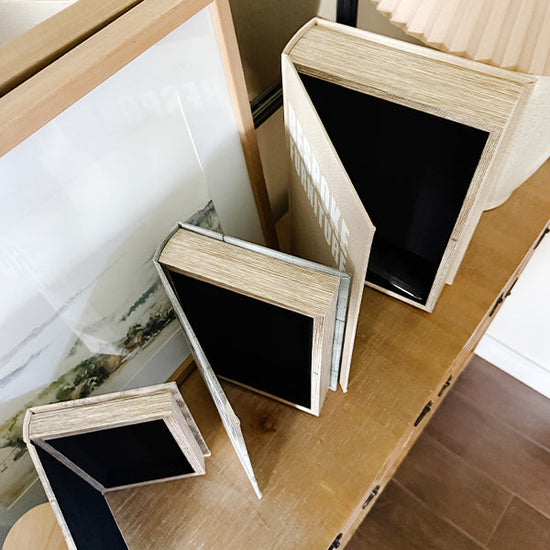 Large Leather Bound Book Boxes, Set of 3