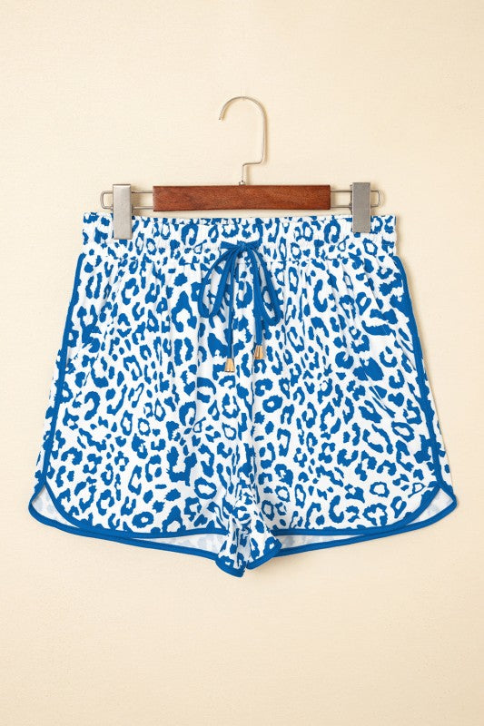 Leopard Contrast Trim Elastic Drawstring Shorts