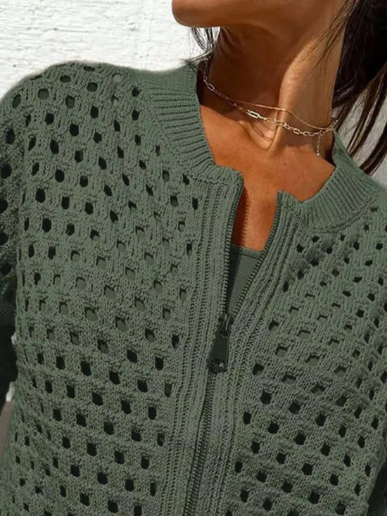 Full Size Crochet Knit Zip-Up Cardigan Plus Size
