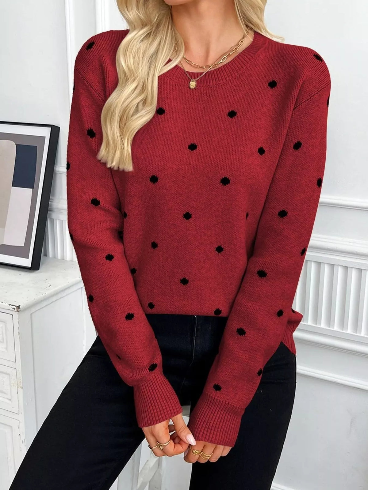 Polka Dot Crew Neck Sweater