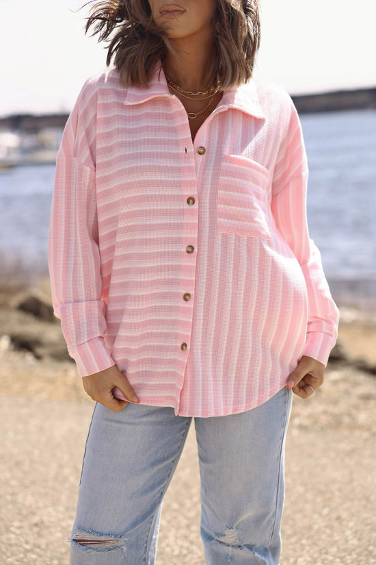Glenn Pink and White Striped Button Down Top - FINAL SALE