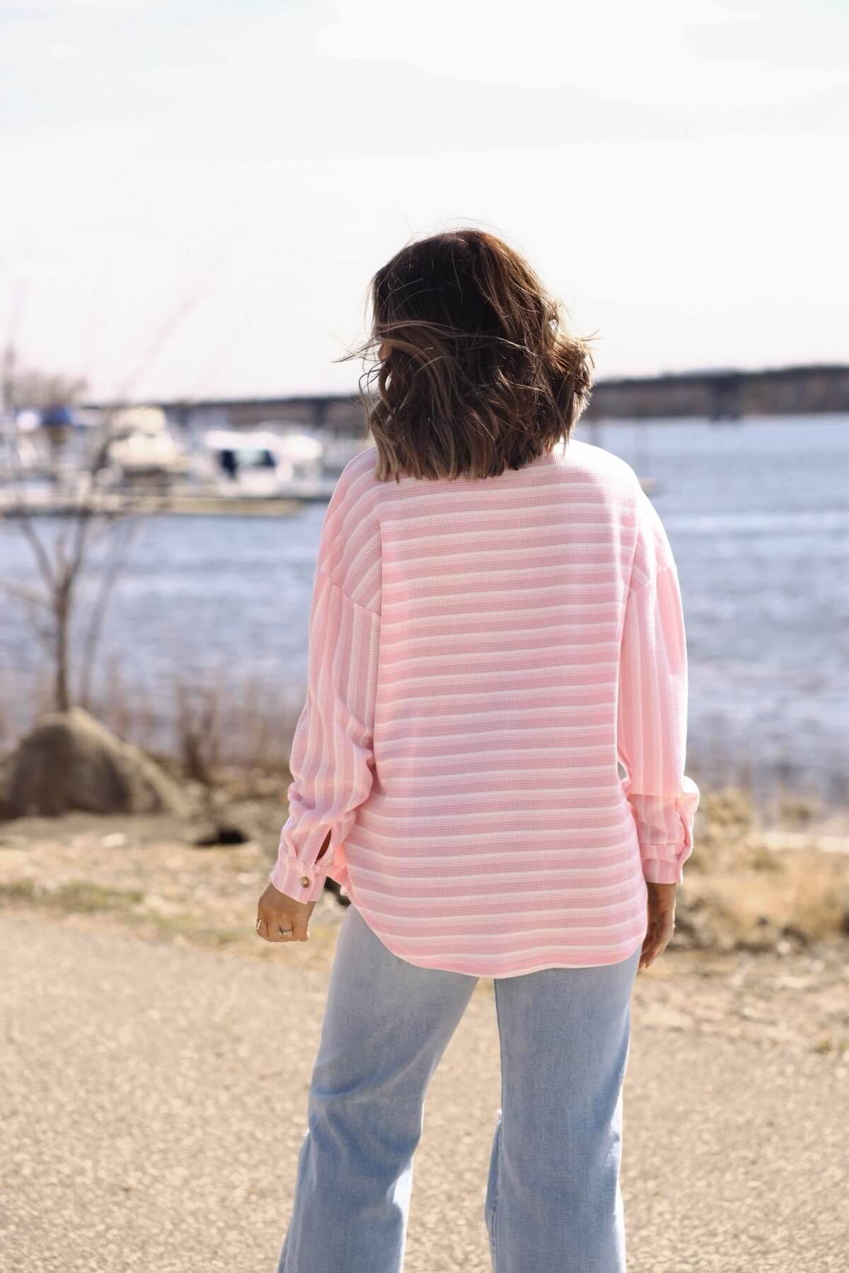 Glenn Pink and White Striped Button Down Top - FINAL SALE