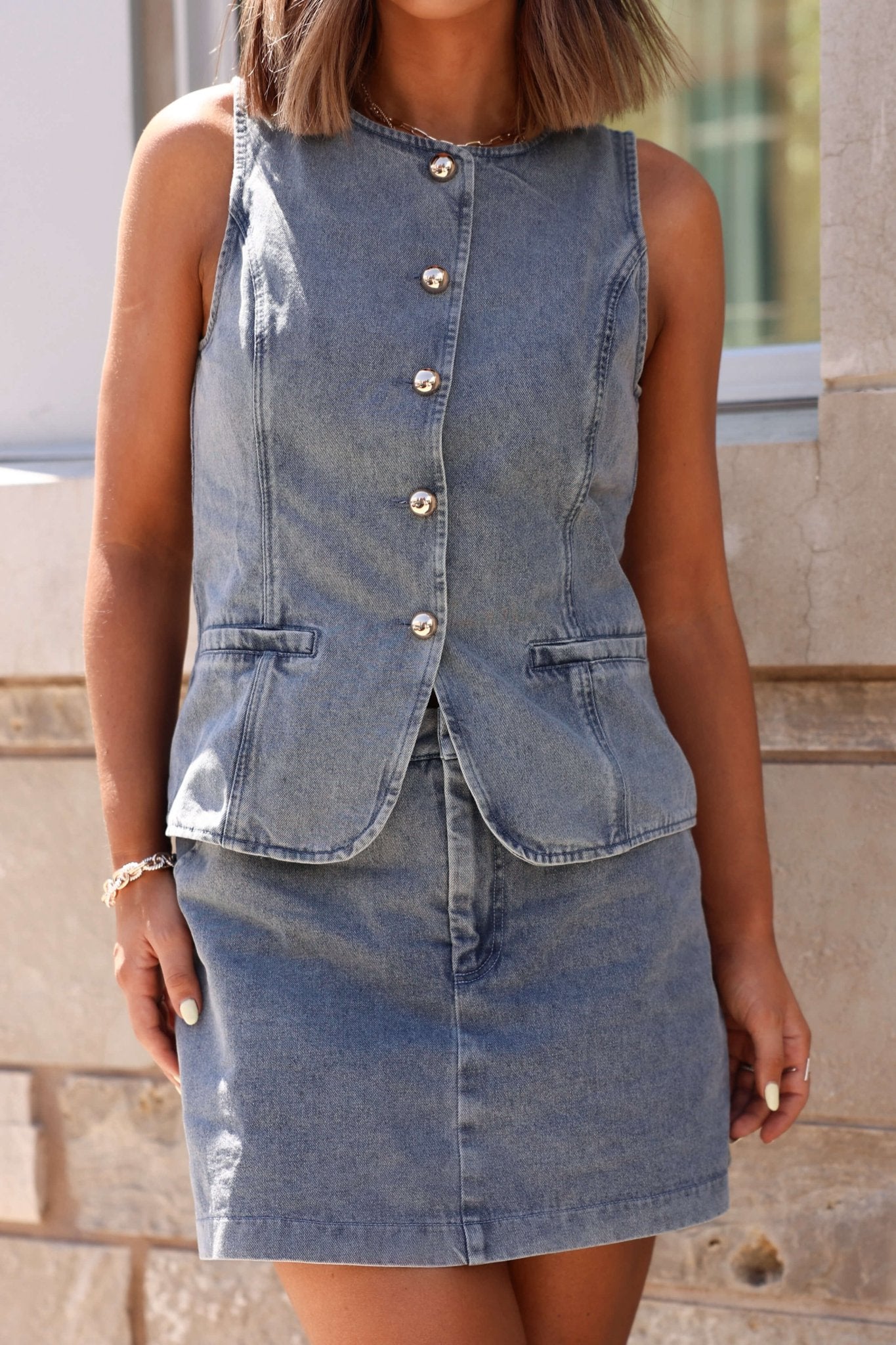 Gold Button Down Denim Vest-FINAL SALE