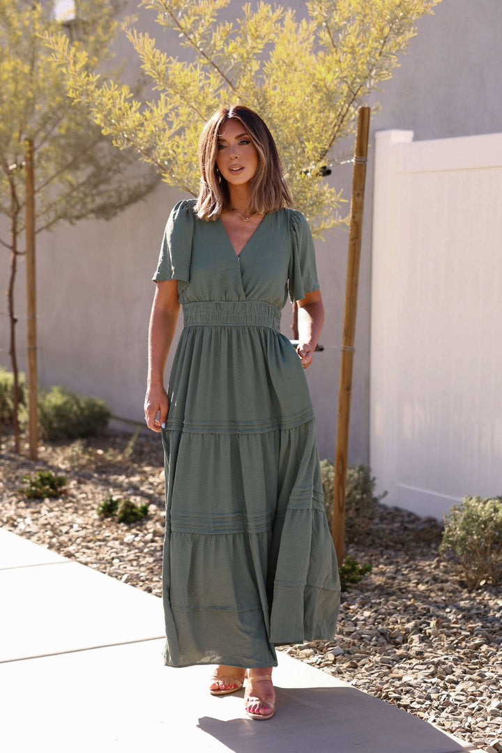 Hannah Surplice Tiered Maxi Dress - Olive