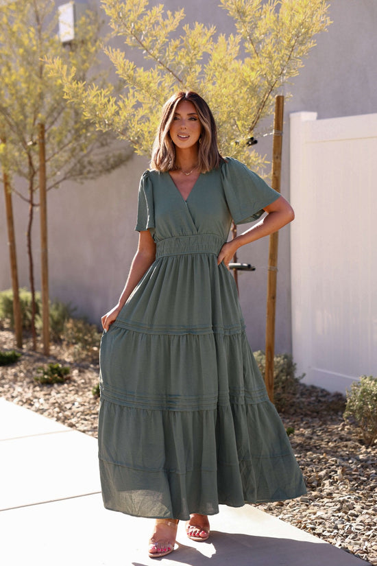 Hannah Surplice Tiered Maxi Dress - Olive
