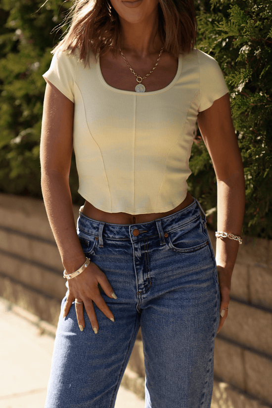 Jessica Ribbed Scoop Neck Top - Yellow