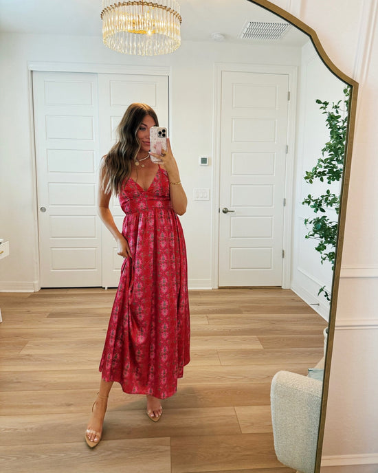 Joyful Pink Floral Satin Maxi Dress