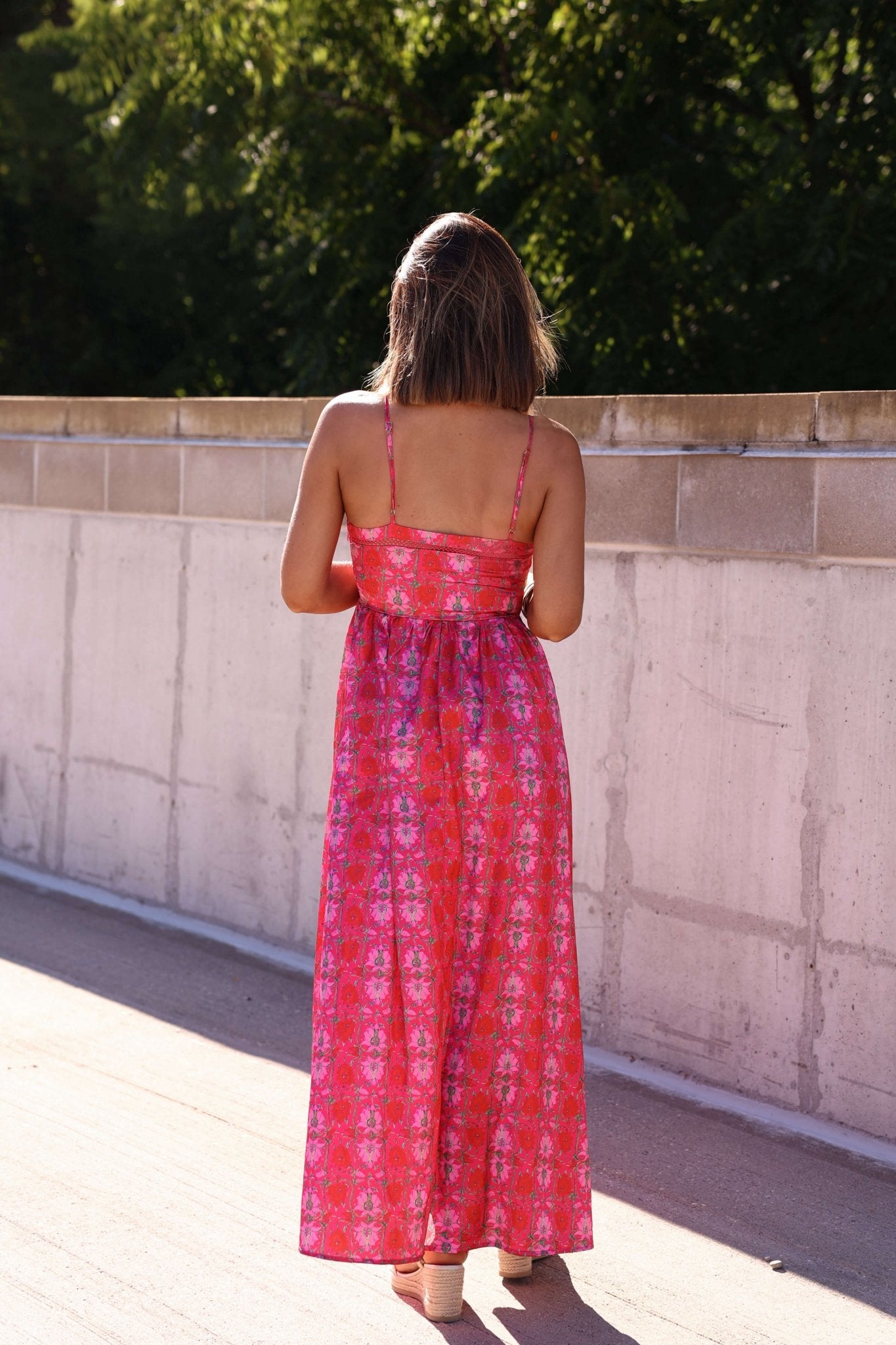 Joyful Pink Floral Satin Maxi Dress