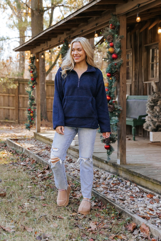 Navy Fleece Half Zip Up Jacket - FINAL SALE