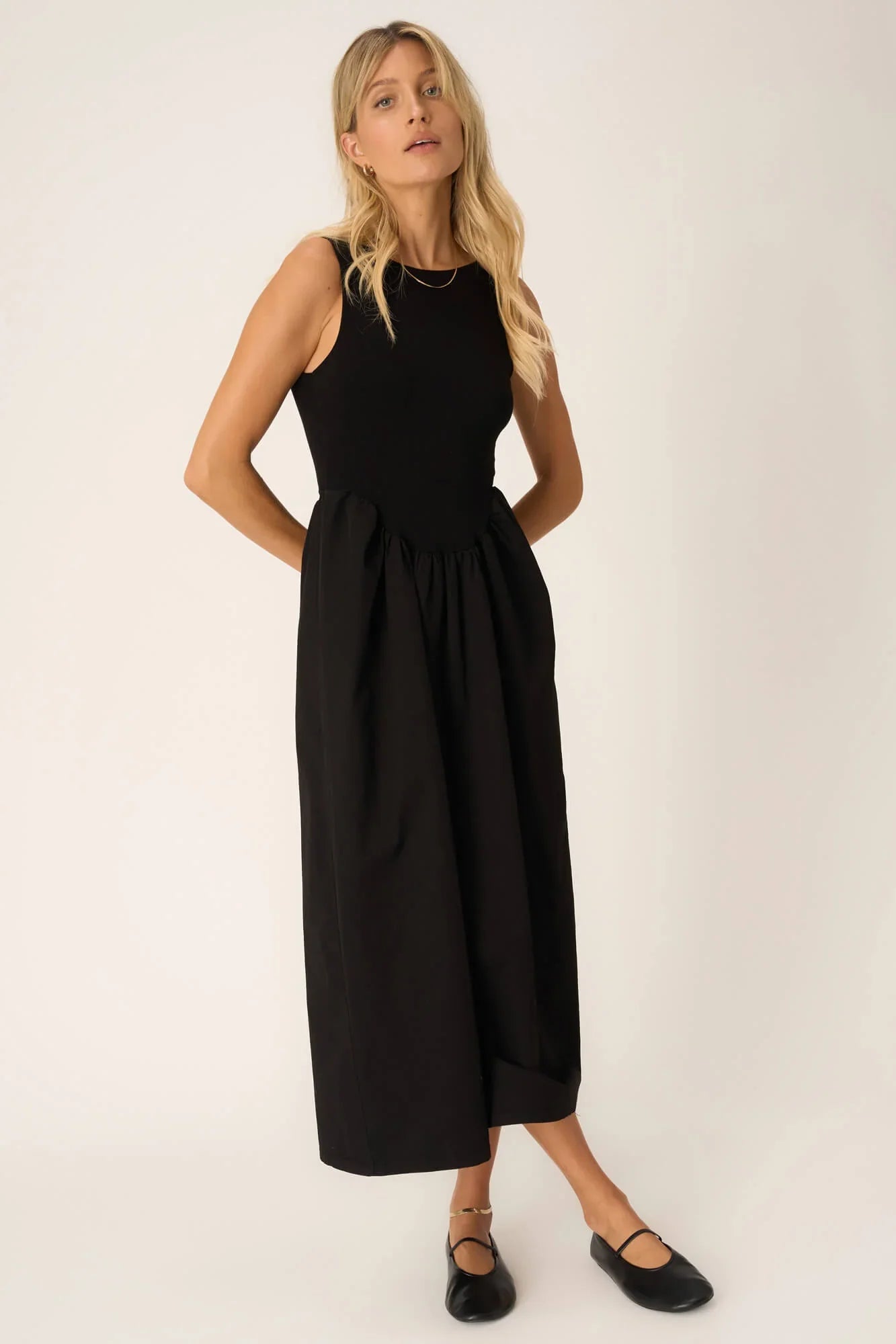 PROJECT SOCIAL T - The Corinne Mixed Fabric Tank Dress – Black