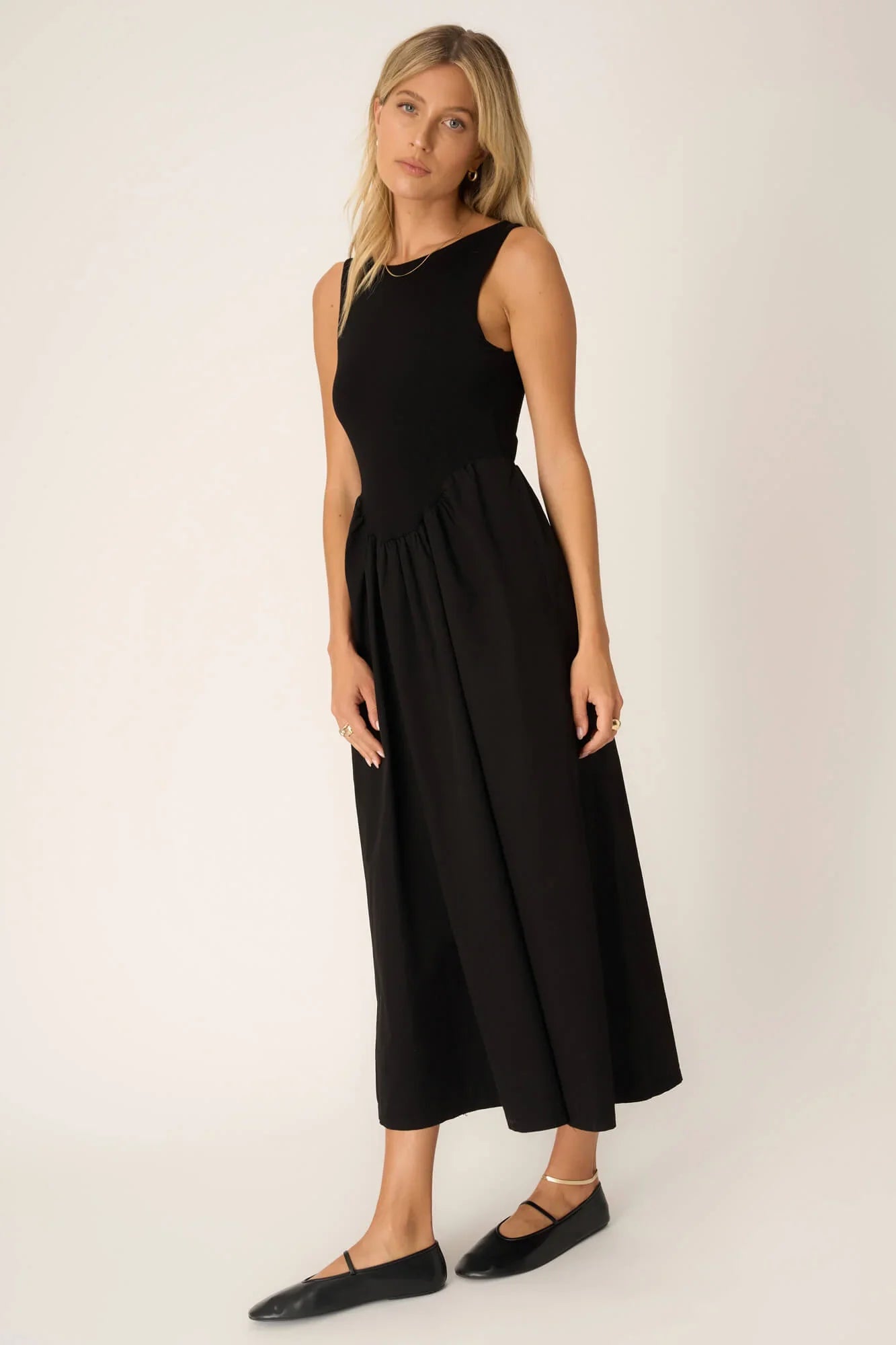 PROJECT SOCIAL T - The Corinne Mixed Fabric Tank Dress – Black