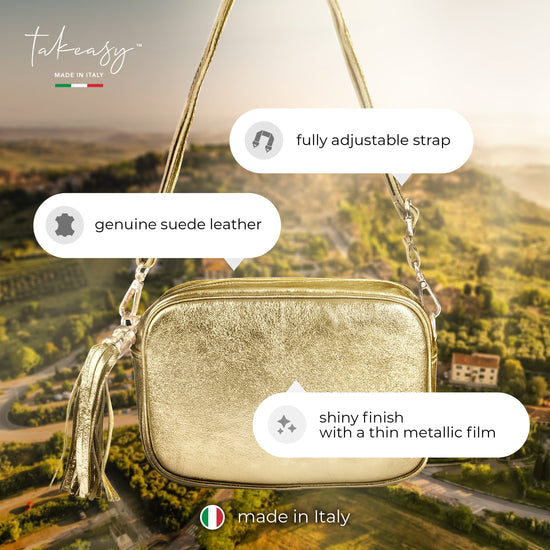 Metallic Suede Leather Crossbody Bag