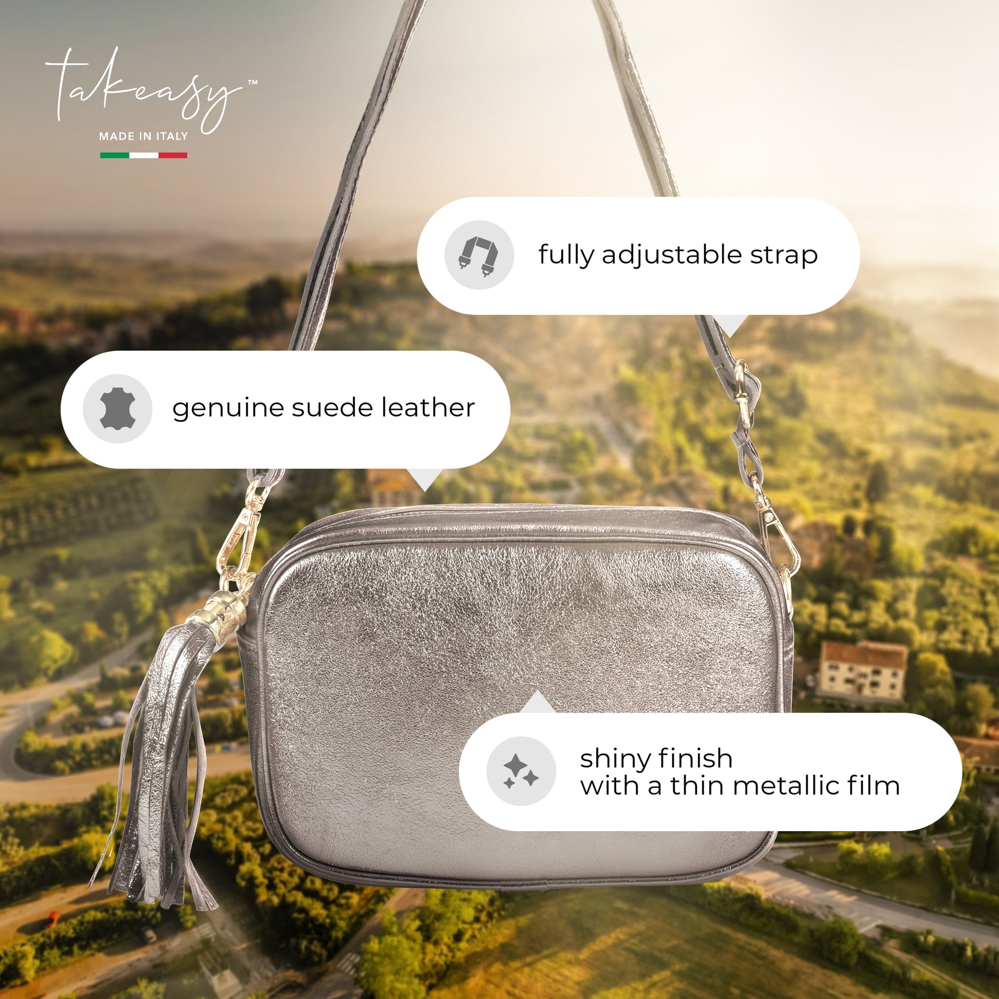 Metallic Suede Leather Crossbody Bag