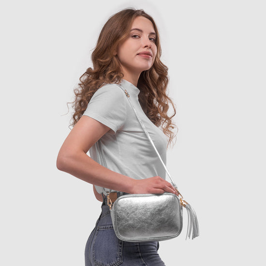 Metallic Suede Leather Crossbody Bag