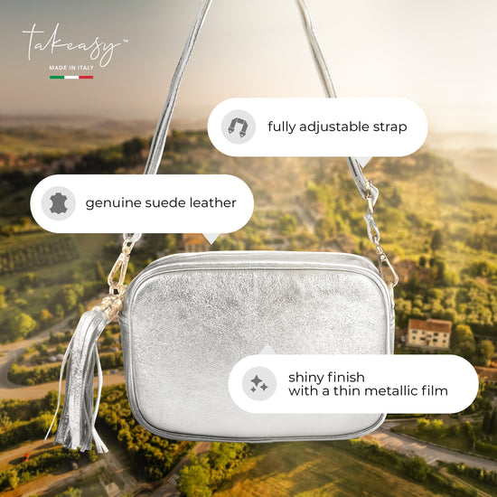 Metallic Suede Leather Crossbody Bag