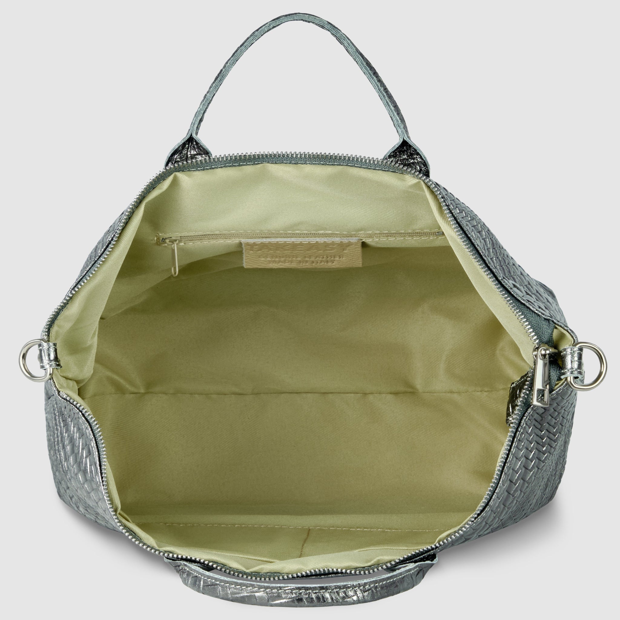 Grid Metallic Suede Leather Top-Handle Bag
