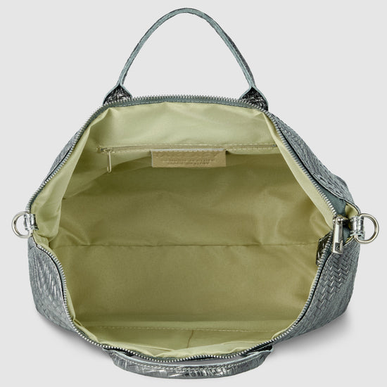 Grid Metallic Suede Leather Top-Handle Bag