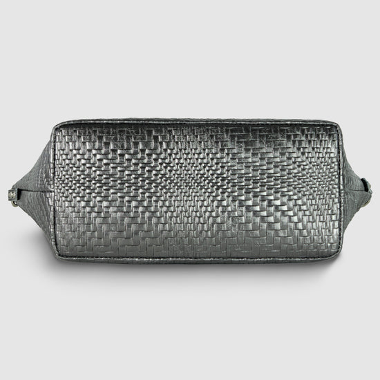 Grid Metallic Suede Leather Top-Handle Bag