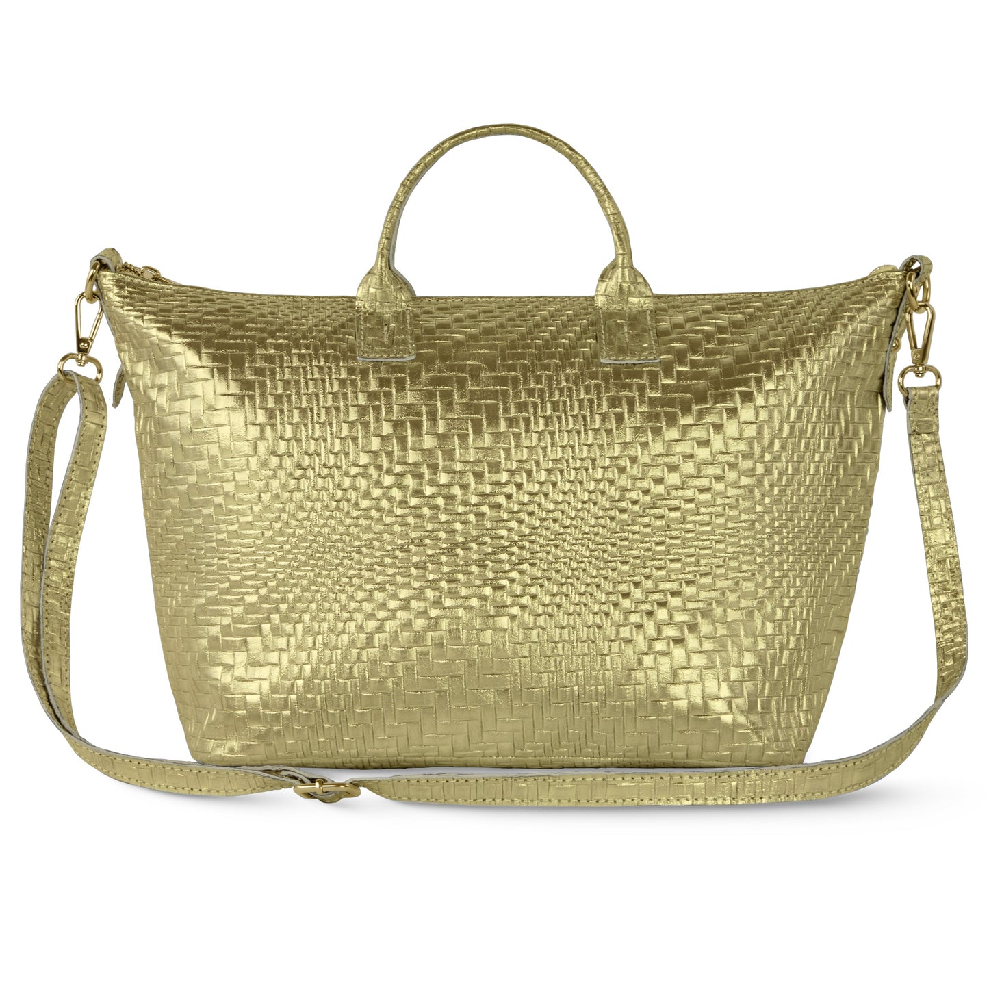 Grid Metallic Suede Leather Top-Handle Bag