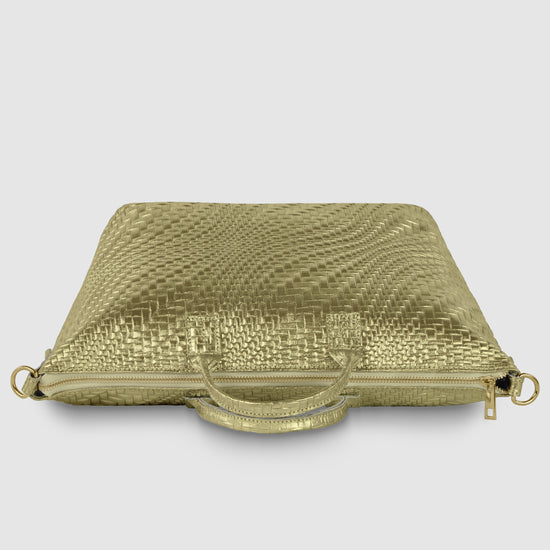 Grid Metallic Suede Leather Top-Handle Bag