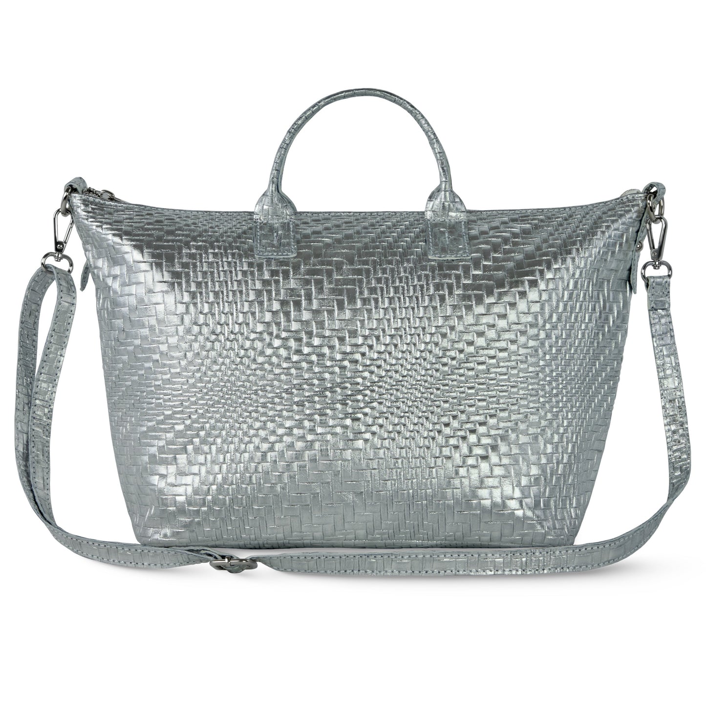 Grid Metallic Suede Leather Top-Handle Bag