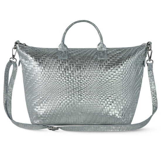 Grid Metallic Suede Leather Top-Handle Bag