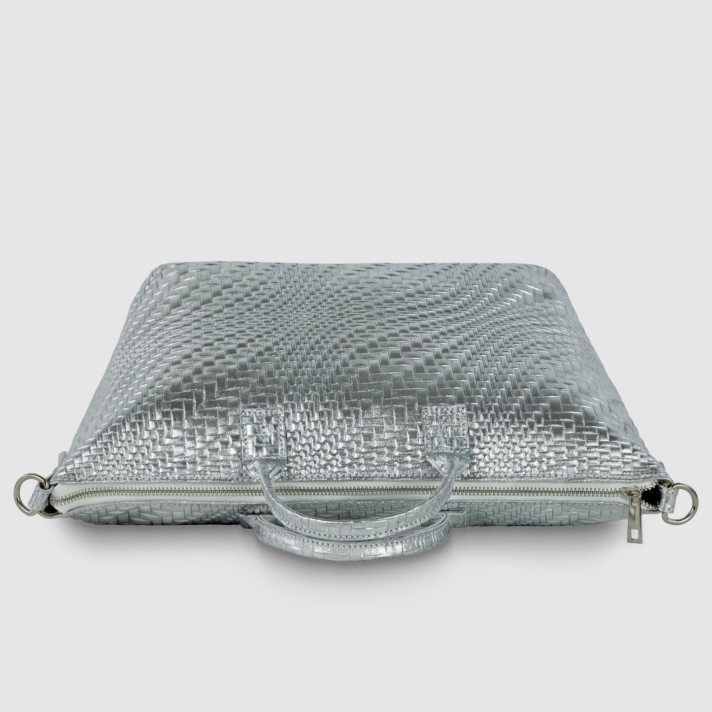 Grid Metallic Suede Leather Top-Handle Bag