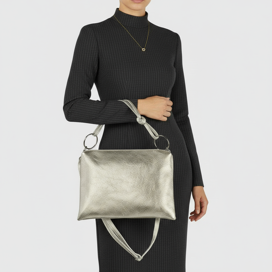 Metallic Calf Leather Shoulder Bag