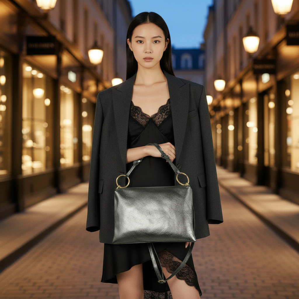 Metallic Calf Leather Shoulder Bag