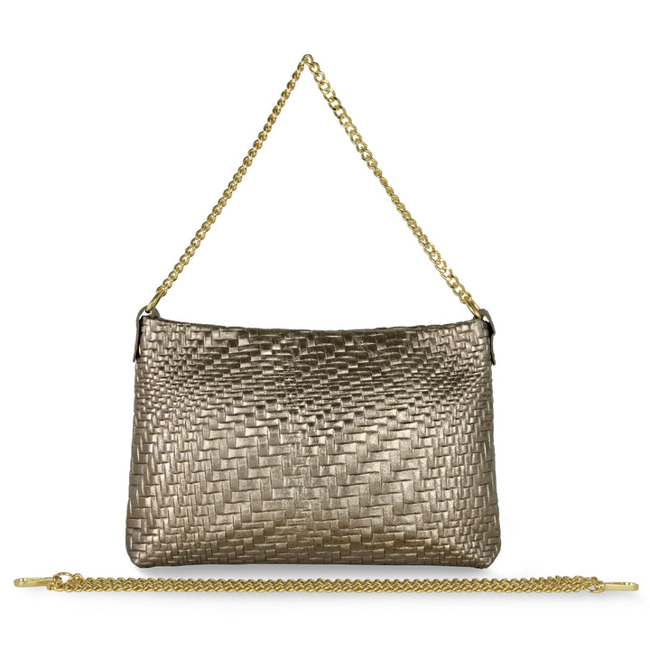 Italian Genuine Grid Metallic Suede Crossbody Bag 101315