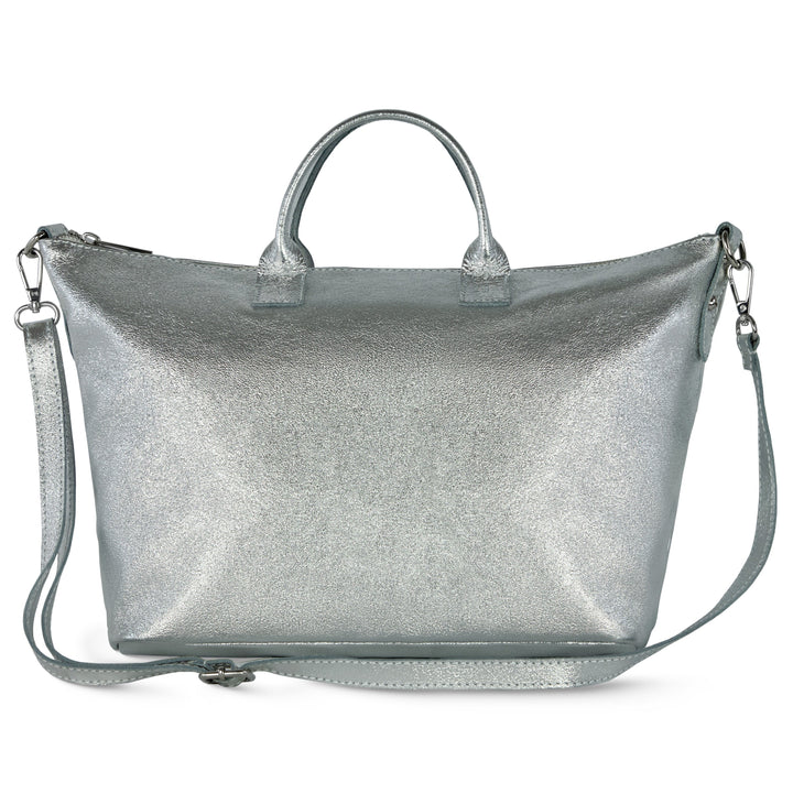 Italian Genuine Metallic Suede Top-Handle Bag 112334