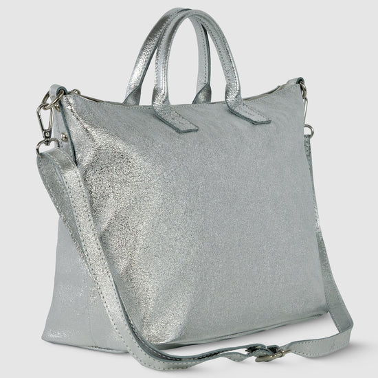 Italian Genuine Metallic Suede Top-Handle Bag 112334